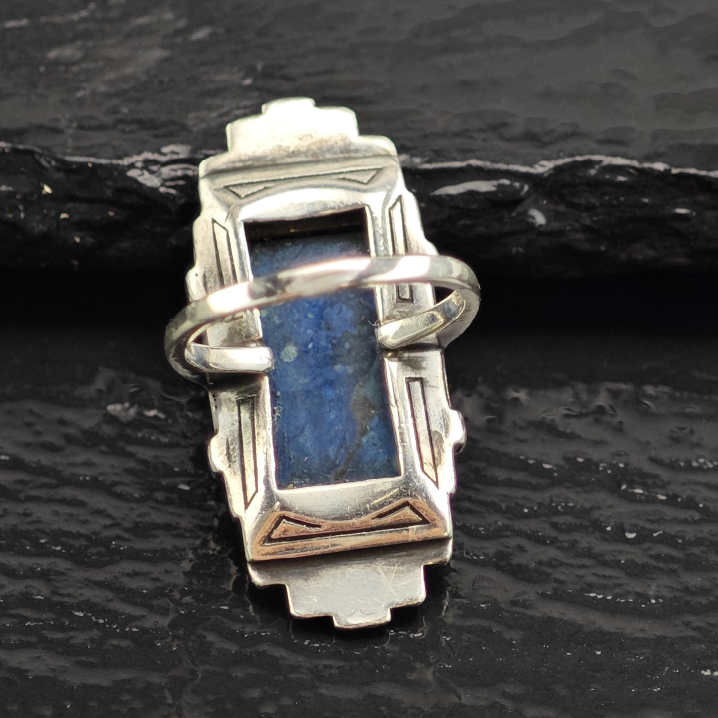 Art Deco Blue Gemstone Sterling Silver Ring Sz 3 1/4 R6593