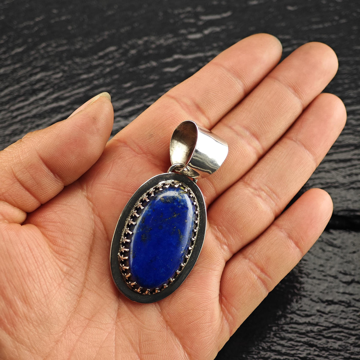Artist Oval Lapis Sterling Silver Pendant P3160
