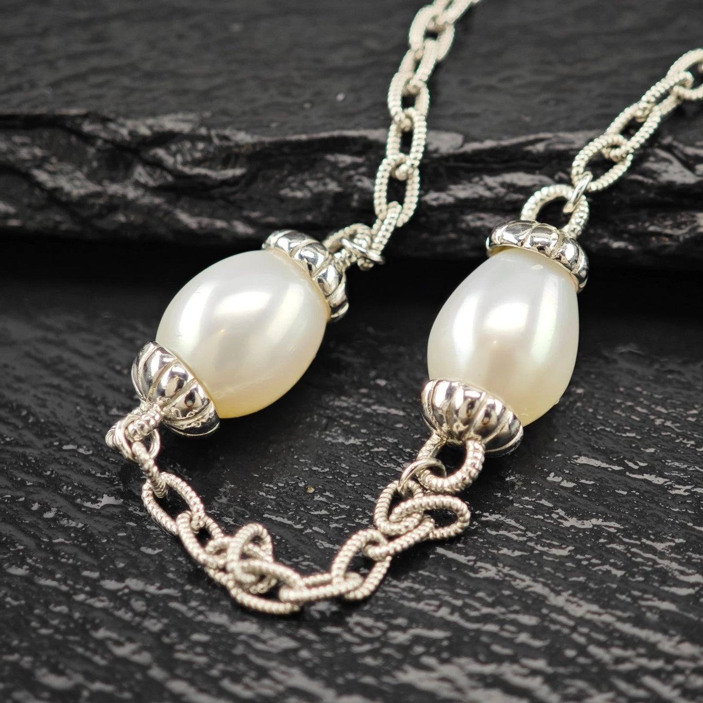 Judith Ripka Sterling Silver White Pearl CZ Choker Necklace 18" N2642