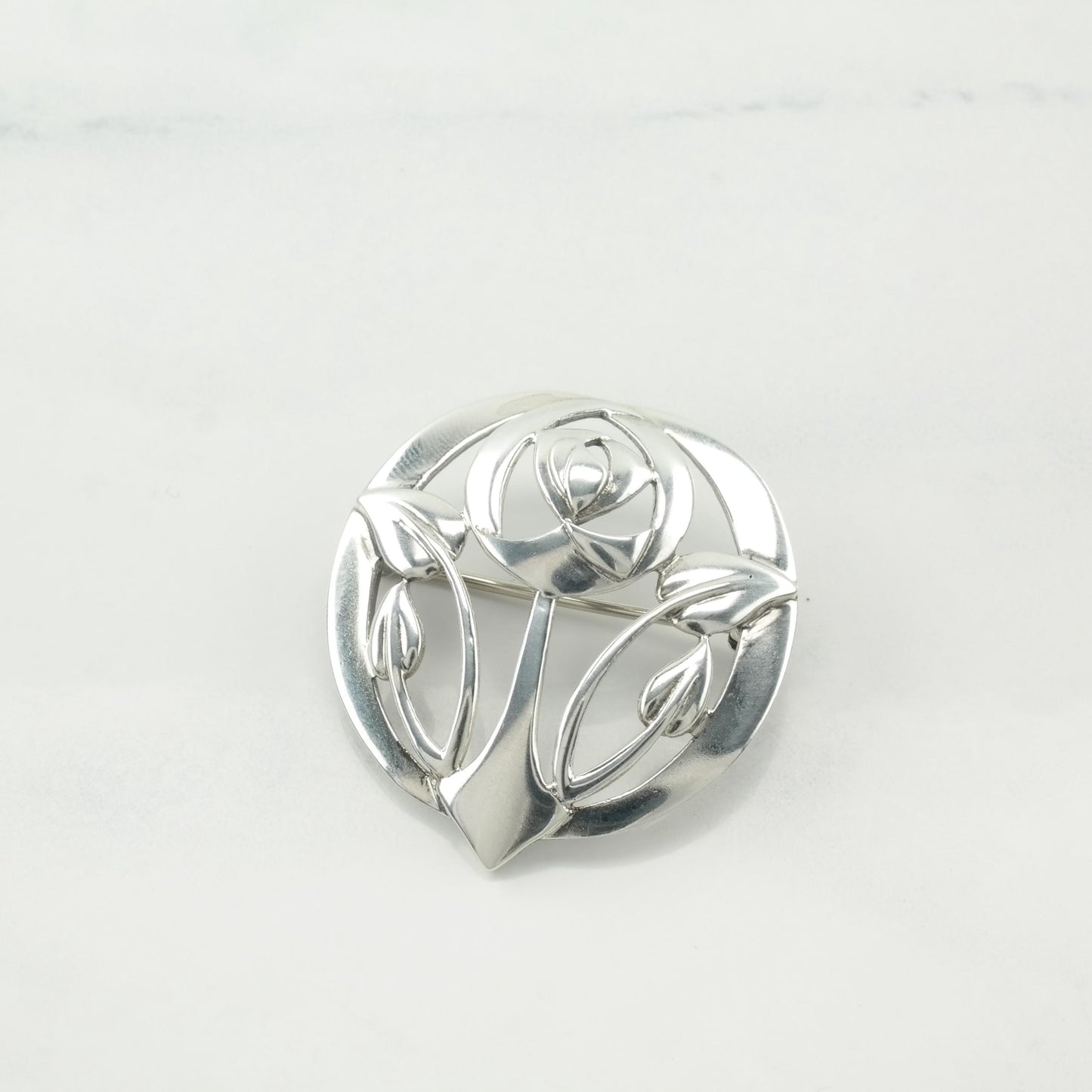 Art Nouveau Style Floral Brooch Sterling Silver