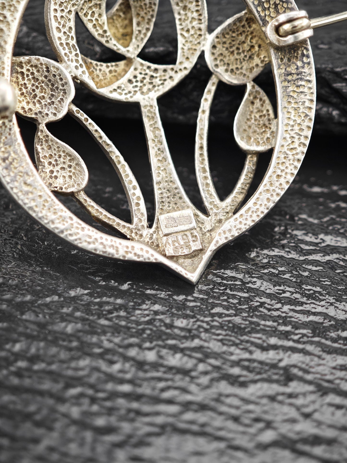European Floral Brooch Sterling Silver