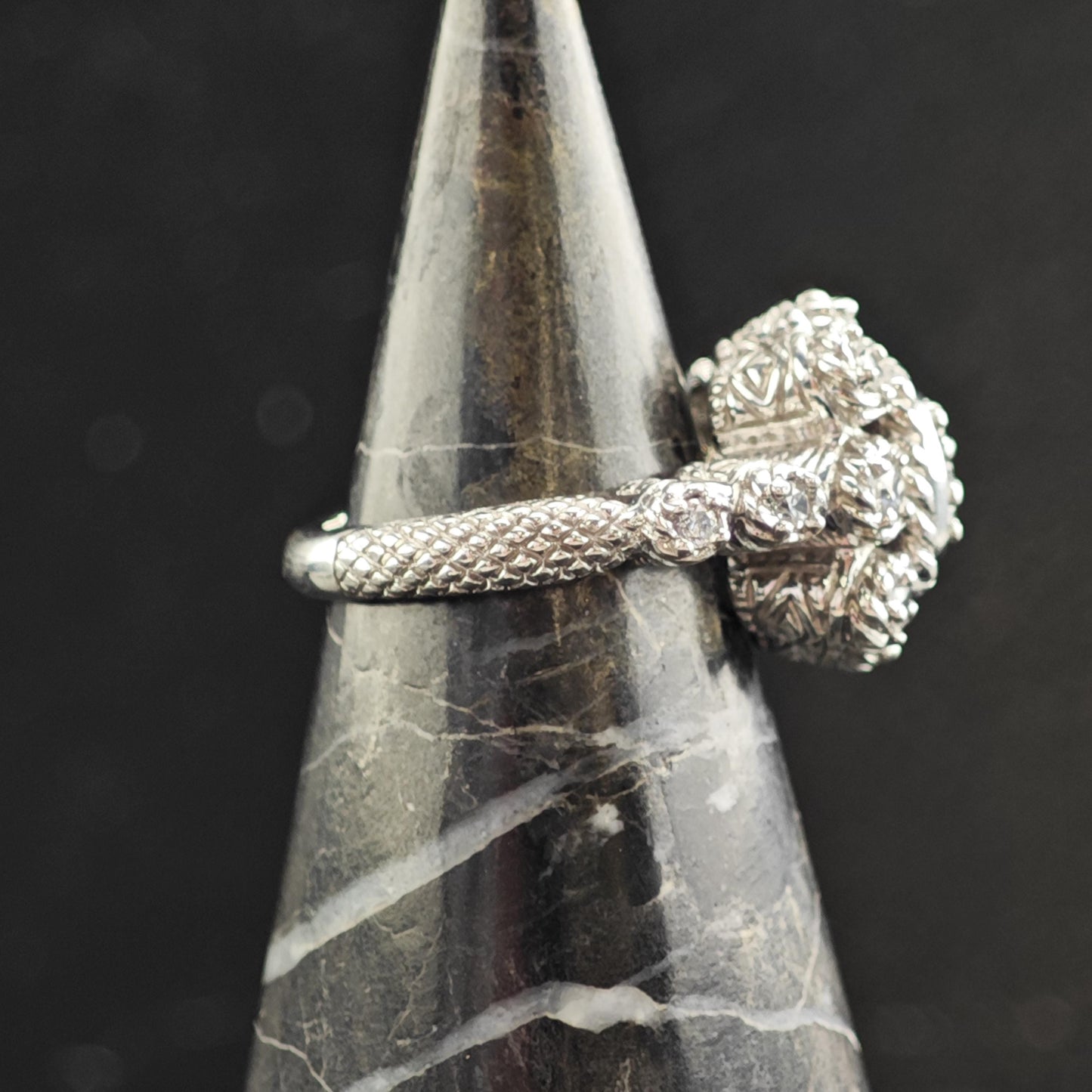 Vintage Judith Ripka CZ Square Design Sterling Silver Ring Sz 6 R6570