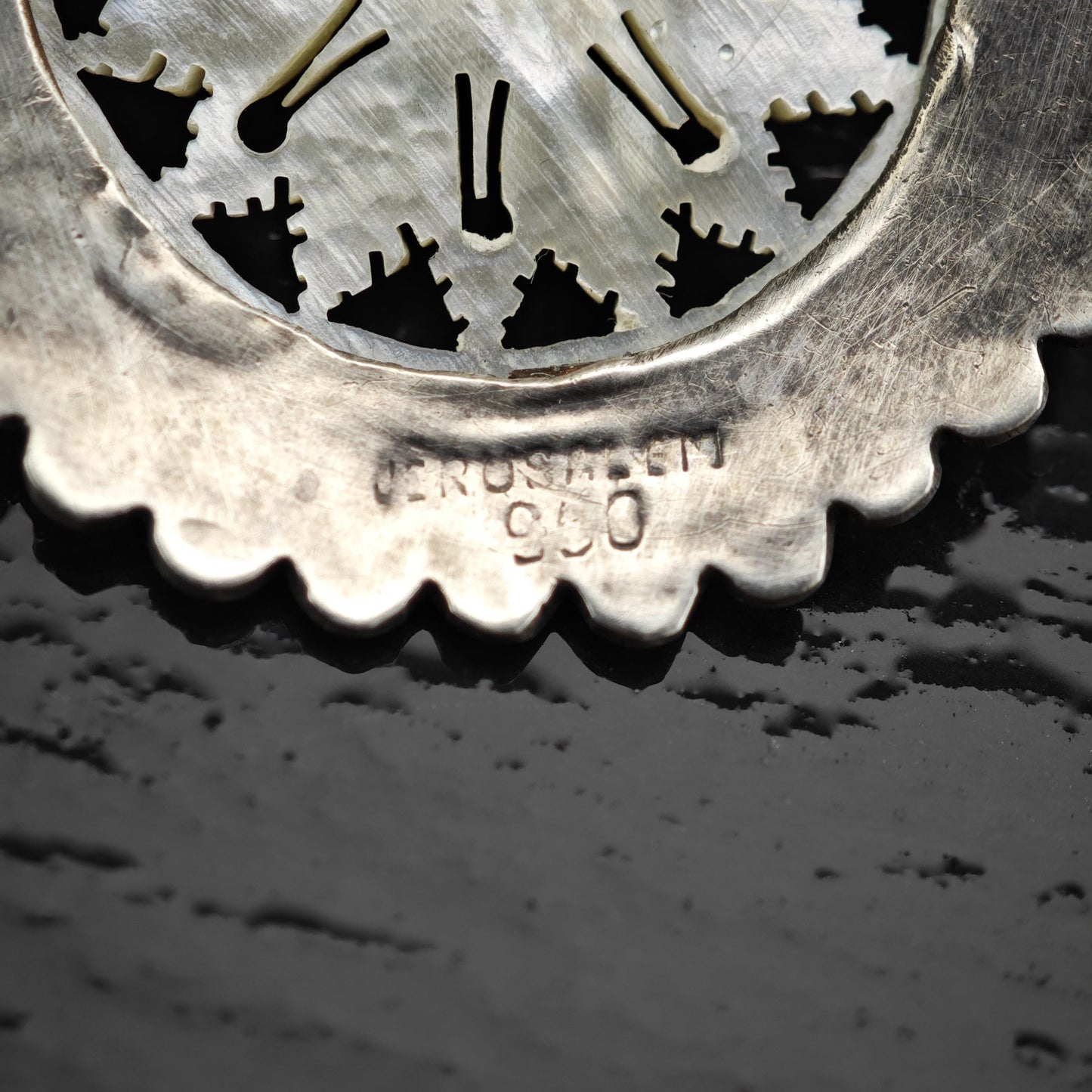 Jerusalem Snowflake, Carved MOP Brooch Pendant Sterling Silver