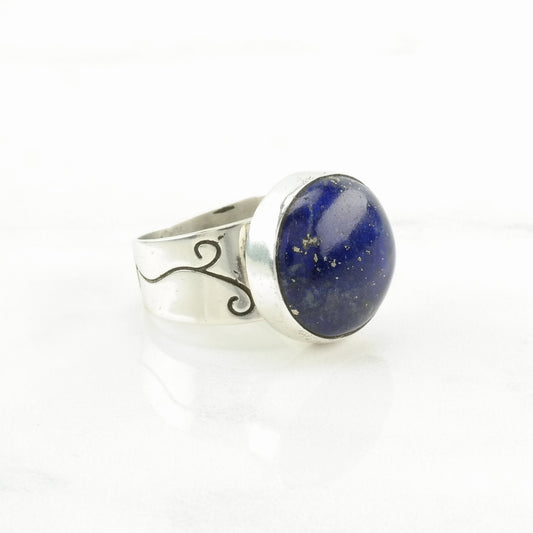 DTR Silver Ring Lapis Lazuli Stamped Band Sterling Blue Size 7