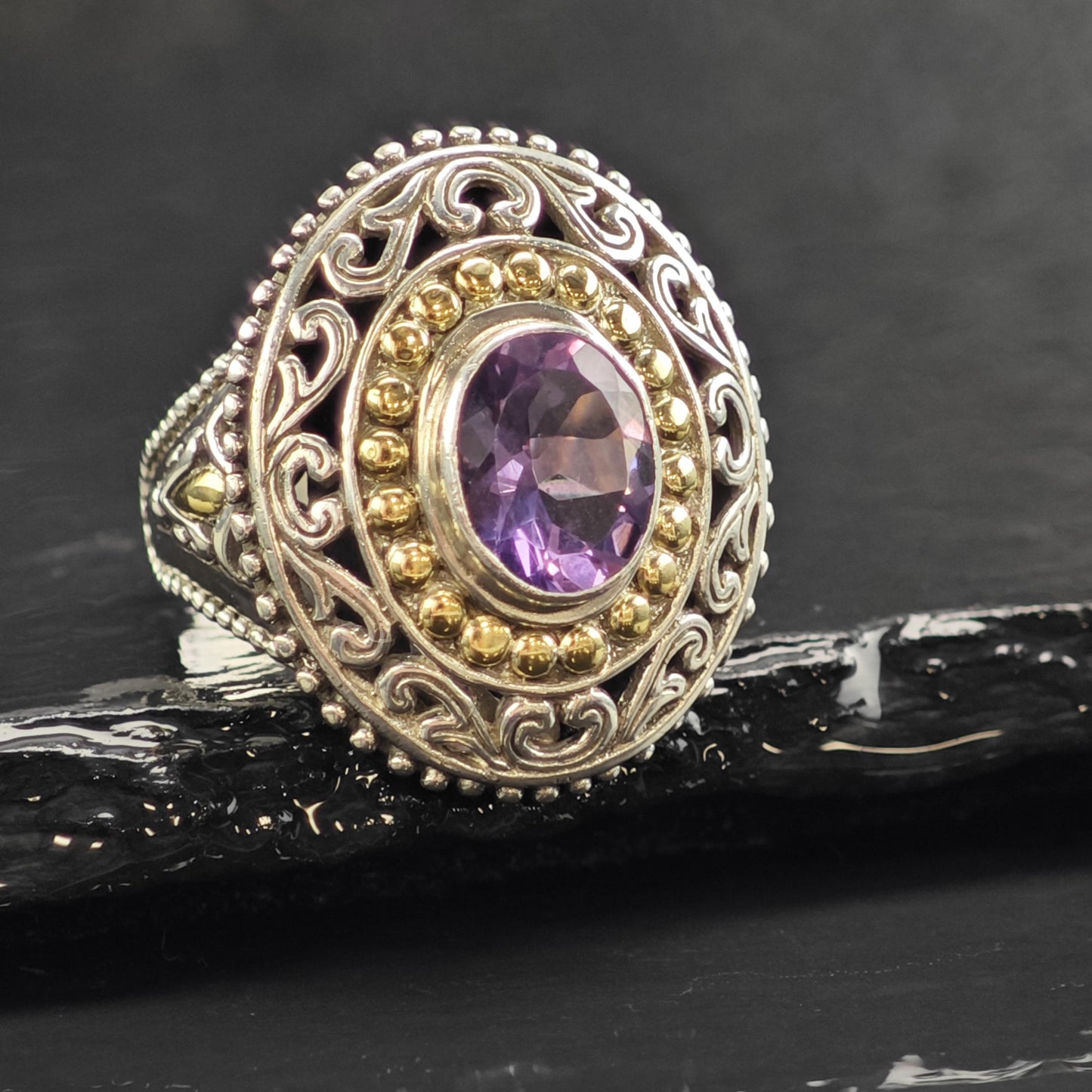 Amethyst 18k Gold Accent Sterling Silver Ring Sz 8 R6566