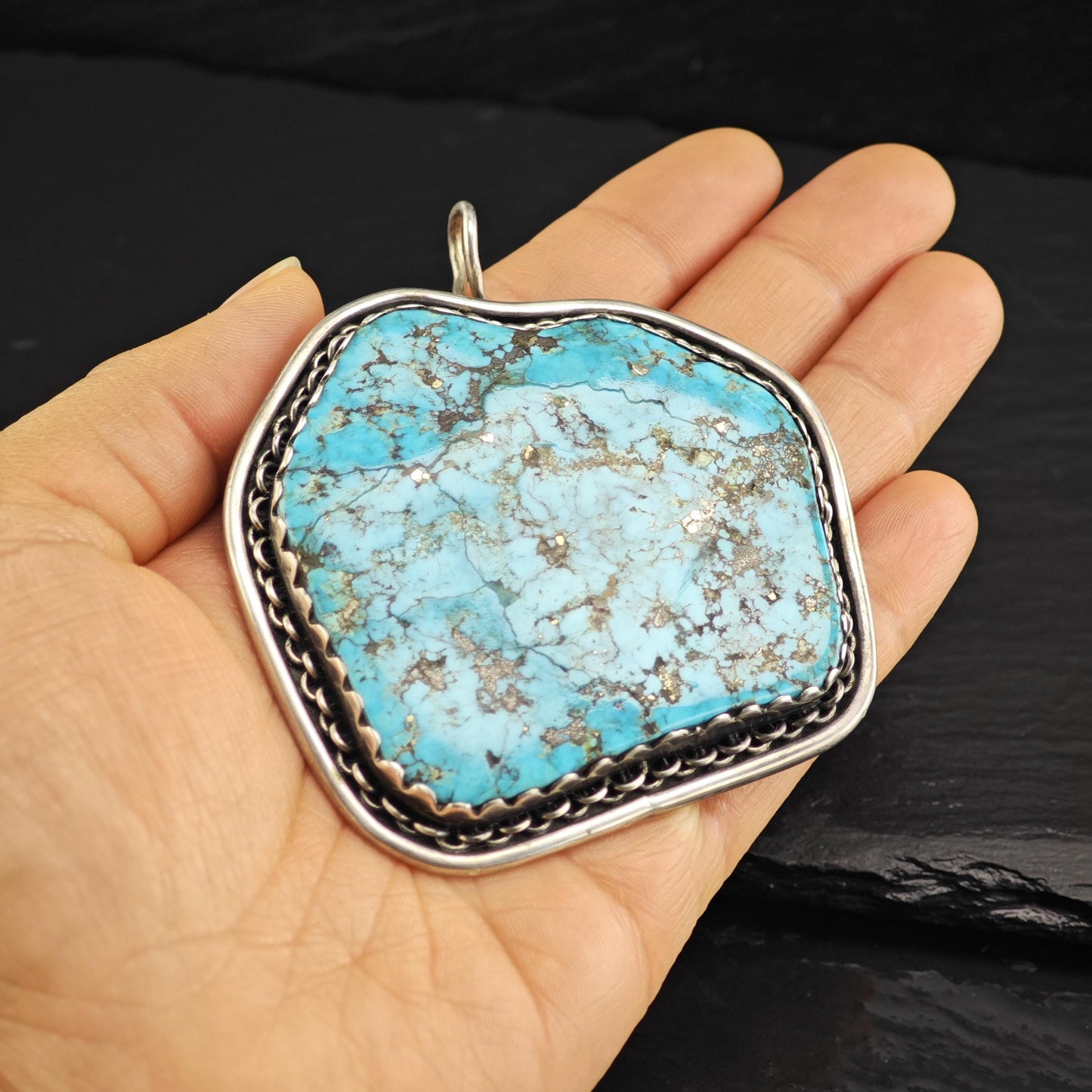AS IS Large Turquoise Pendant, Sterling Silver