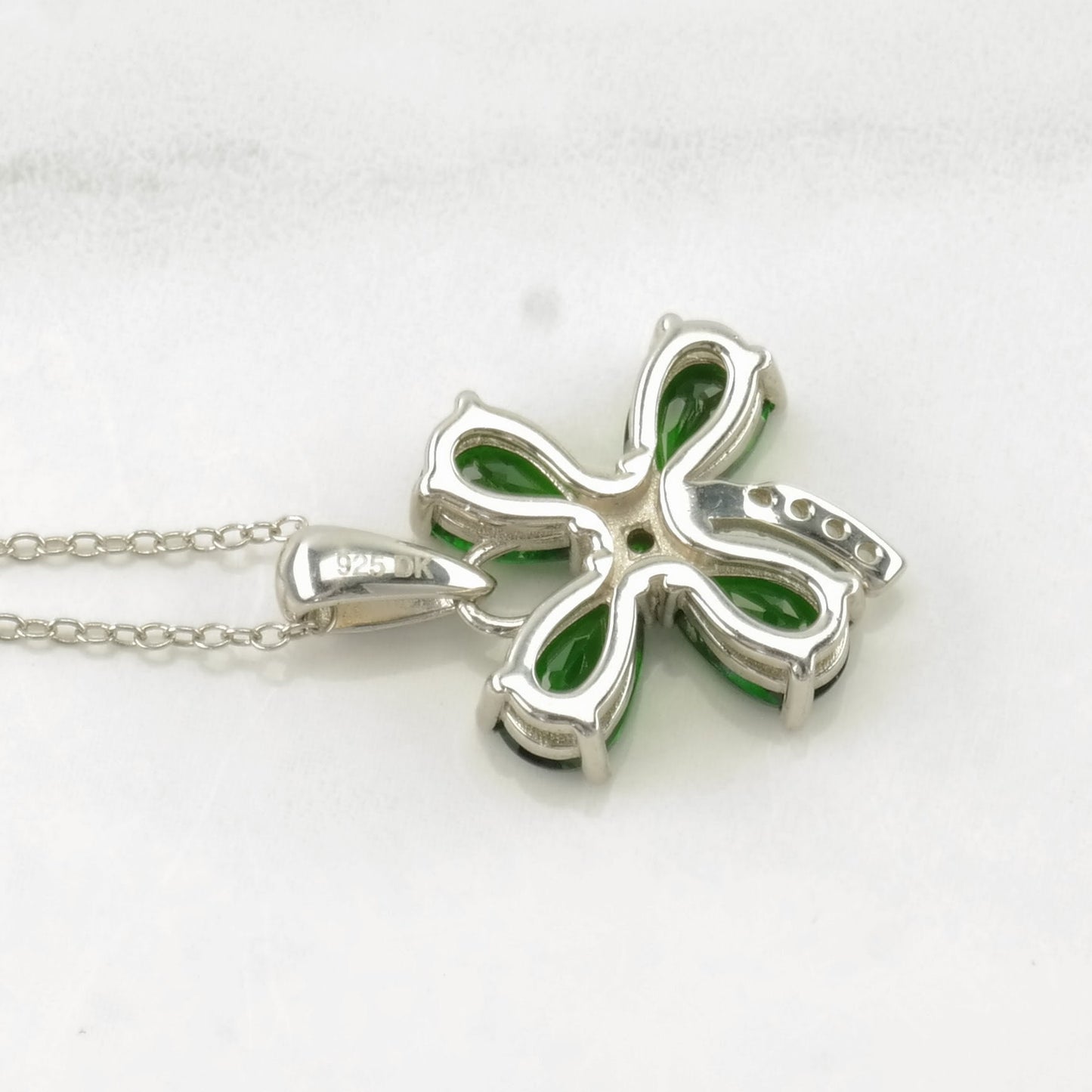 Four Leaf Clover Sterling Silver Green Chrome Diopside Necklace