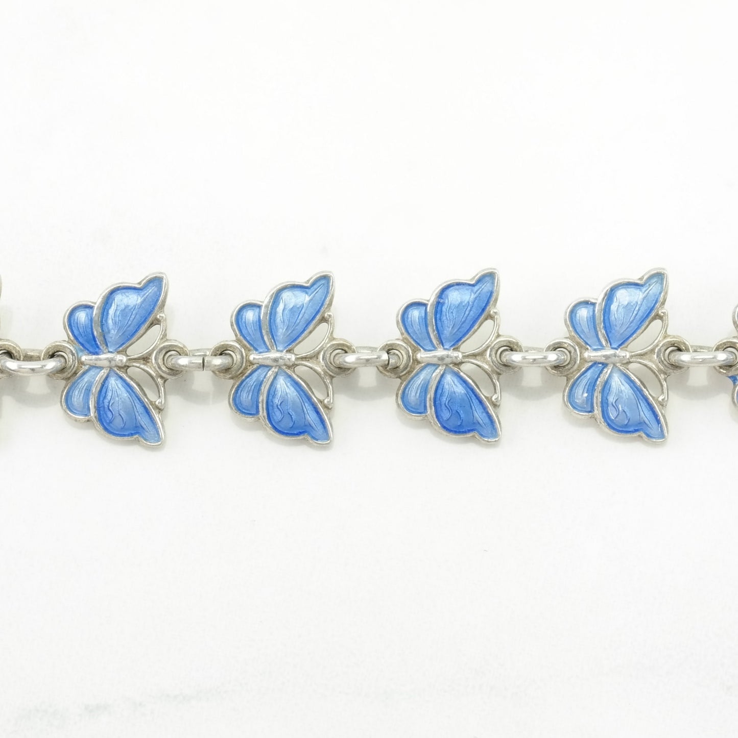 Denmark Sterling Silver Link Bracelet Blue Enamel Butterfly