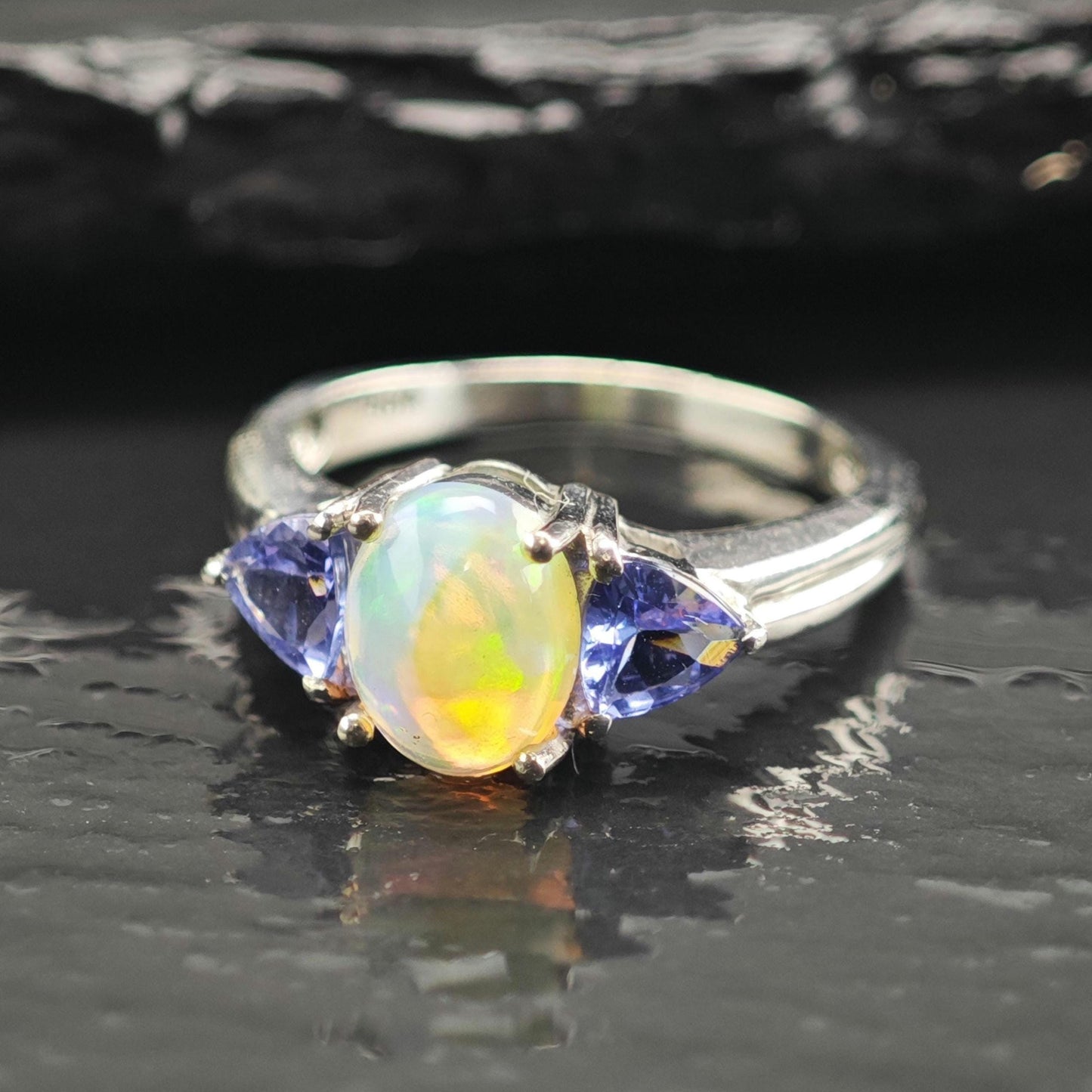 Opal Tanzanite Sterling Silver Ring Sz 5 R6745