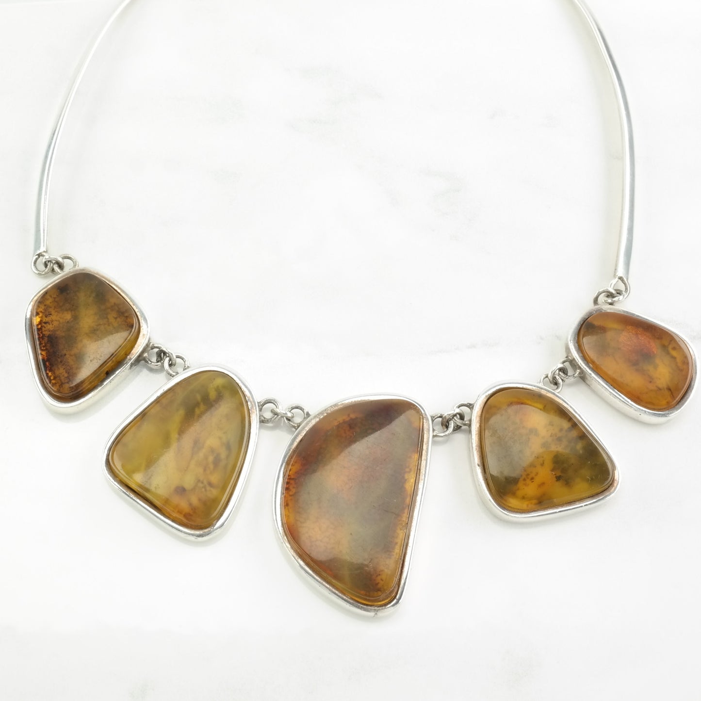 Sterling Silver Yellow Amber Necklace