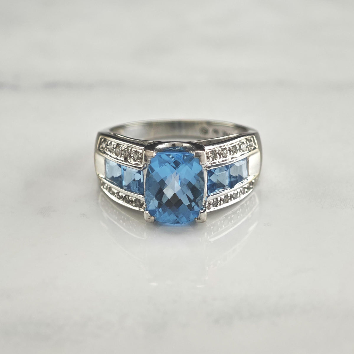 Designer Topaz & Diamond 14K White Gold Ring Sz 7 R6793