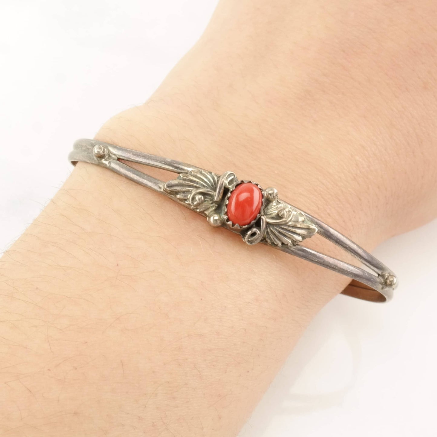 Native American Sterling Silver Cuff Bracelet Coral