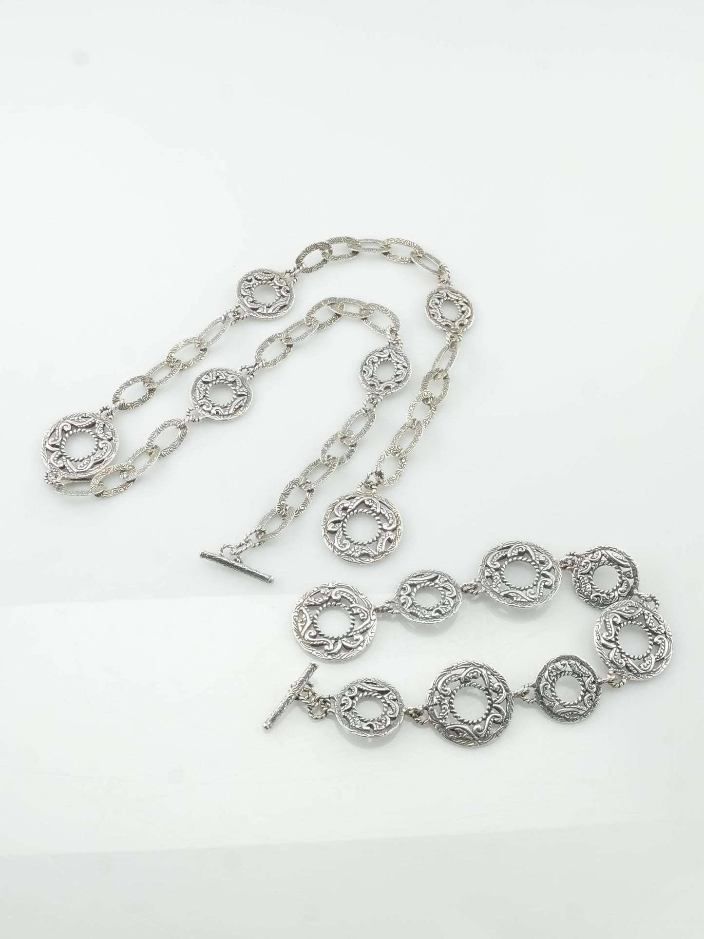 Vintage Carolyn Pollack Sterling Silver Filigree Scrollwork Relios Necklace And Bracelet