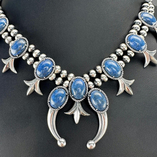 American West, Carolyn Pollack Blue, Denim Lapis Squash Blossom Necklace Sterling Silver