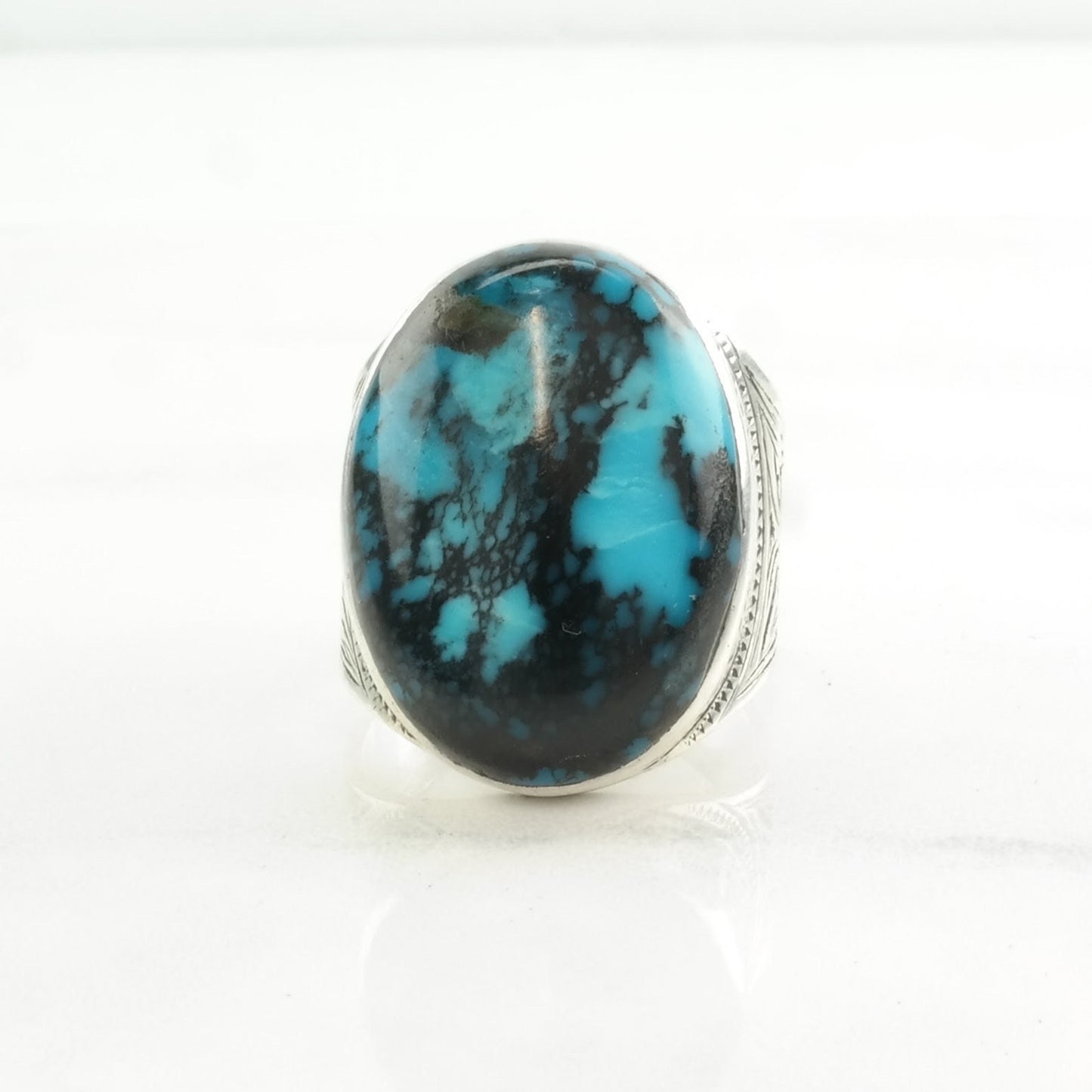 Southwest Silver Ring Turquoise Stamped Sterling Blue Size 10