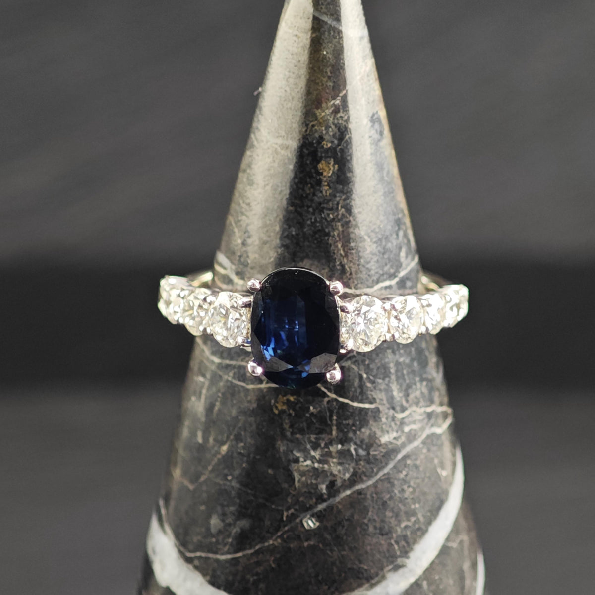 Vintage Designer Natural Sapphire & Diamond 18K White Gold Ring Sz 6 1/4 R6765