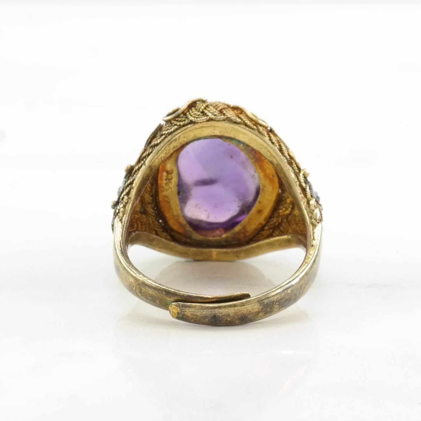 Sterling Silver Ring Amethyst Enamel, Flower, Gold Tone Size 9 1/2