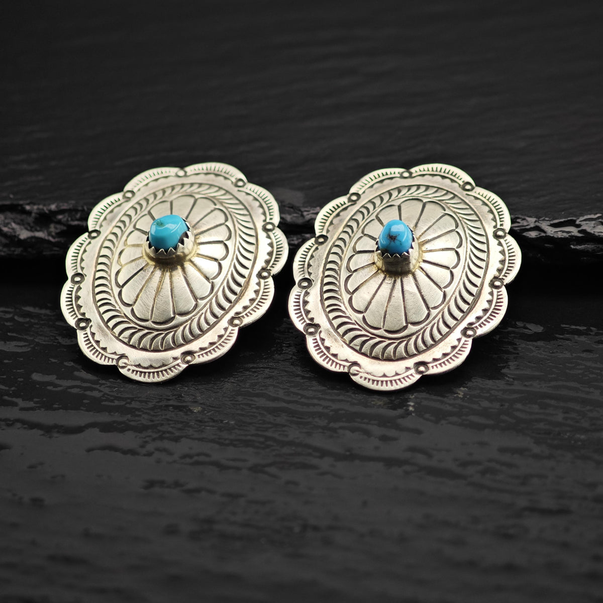 Native Turquoise Concho Clip On Sterling Silver Earrings ER3233