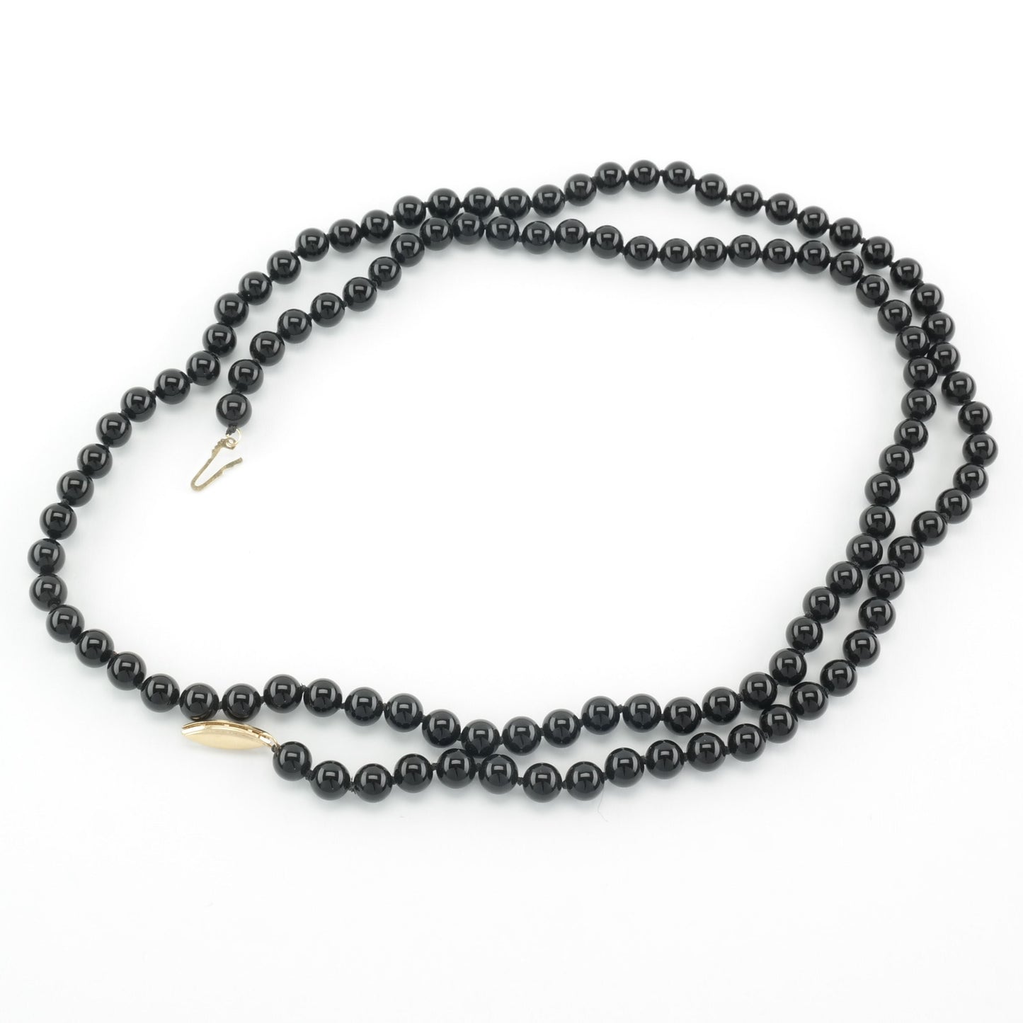 Black Onyx, 6 mm Bead, 14K Gold Clasp Necklace