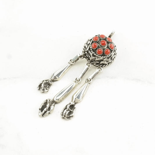 Zuni Coral Floral Sterling Silver Pendant