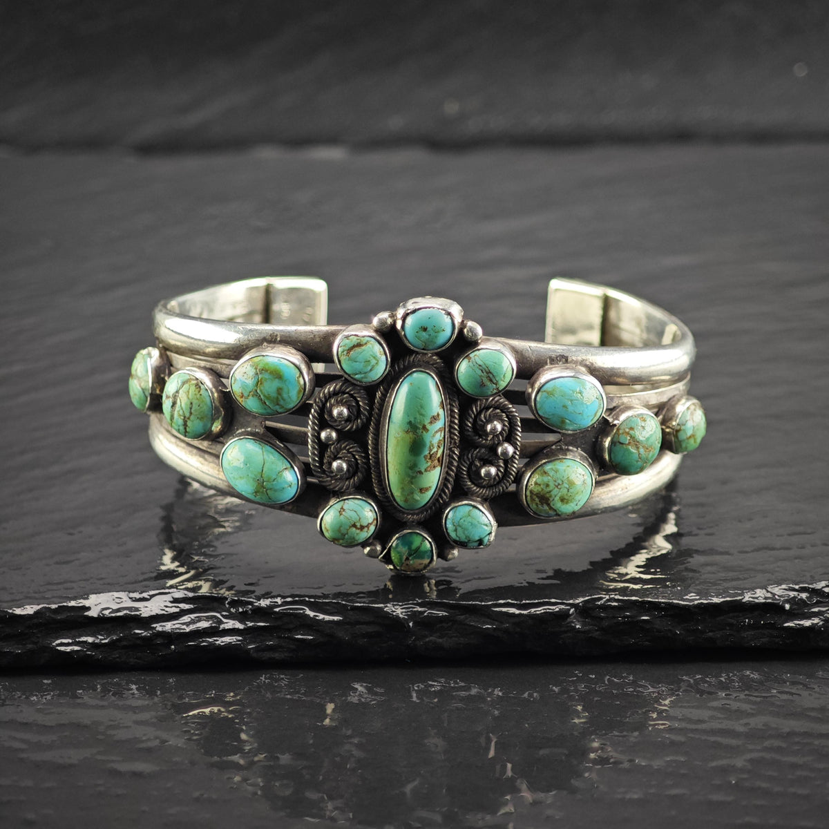 AS IS Historic Turquoise Sterling Silver Cuff Bracelet Sz 6 3/4" BR3184