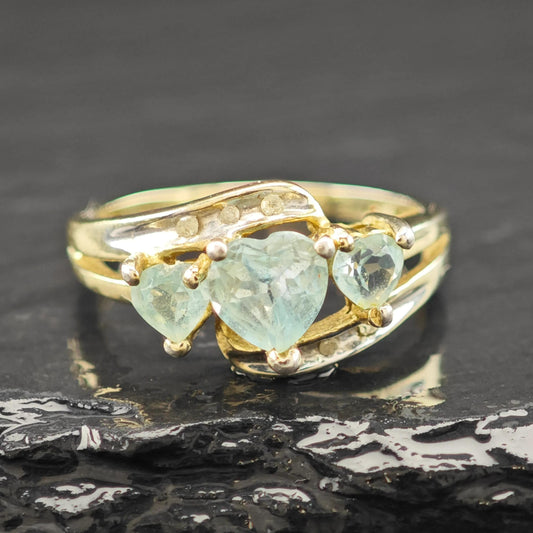 Topaz Heart Diamond Chip Accent 14K Gold Plated Ring Sterling Silver Sz 7 R6155