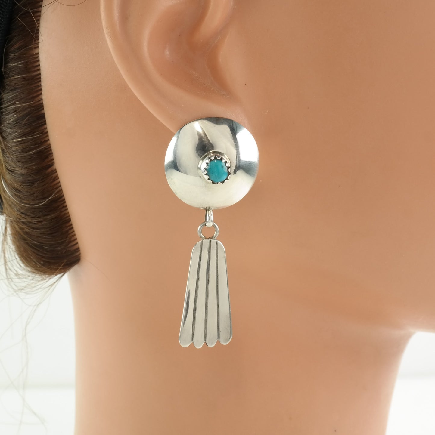 Native American Sterling Silver Blue Turquoise Concho Earrings Stud/dangle