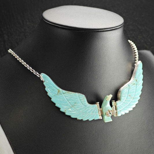 Vintage Navajo Carved Turquoise Eagle Pendant Necklace N2786