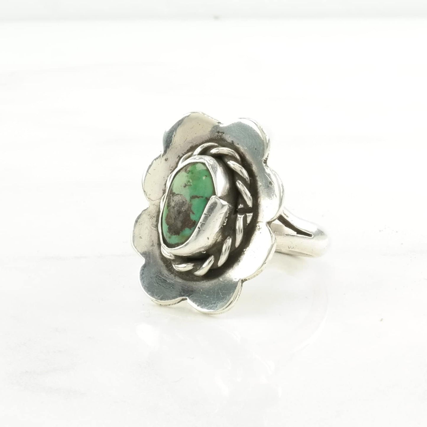 Sterling Silver Ring Turquoise Floral Green Size 6 1/4