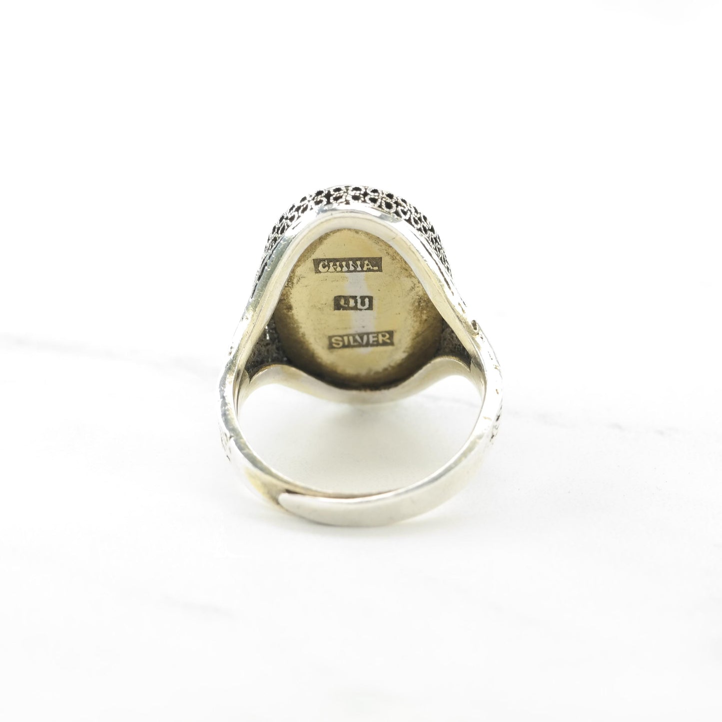 Chinese Export, Sterling Silver Ring Szadjustable 7 to 9 R5678