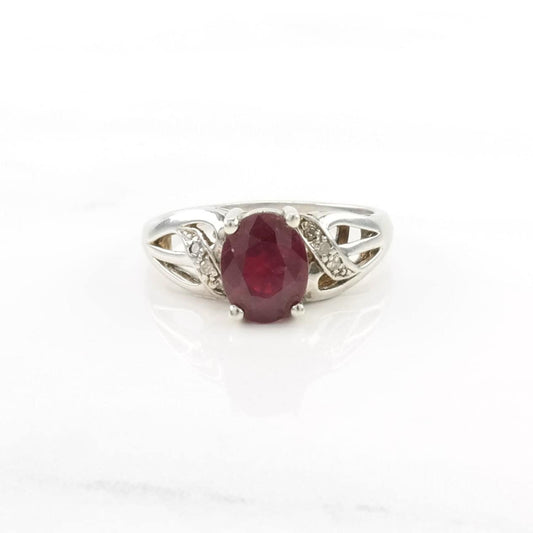 Sterling Silver Ring Lead Glass Filled Ruby, Diamond Pink Size 8