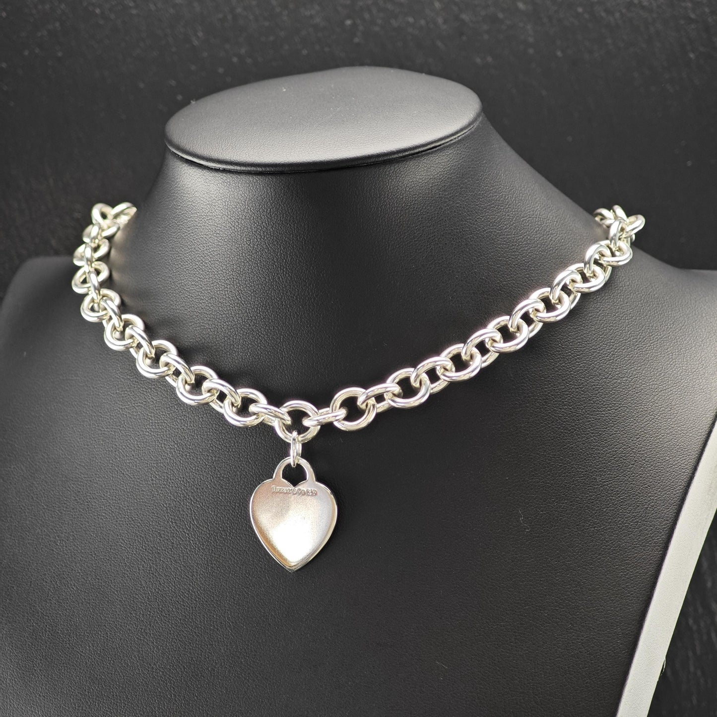 Vintage Tiffany Sterling Silver Heart Curb Link Chain Necklace