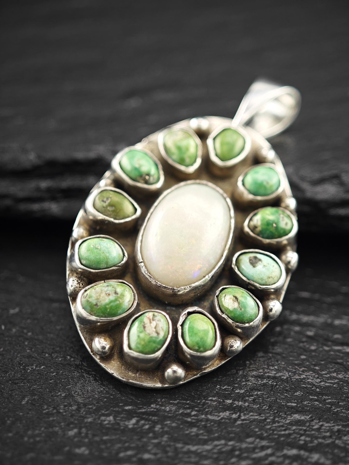 Natural Opal, Green Turquoise Pendant Sterling Silver P2734