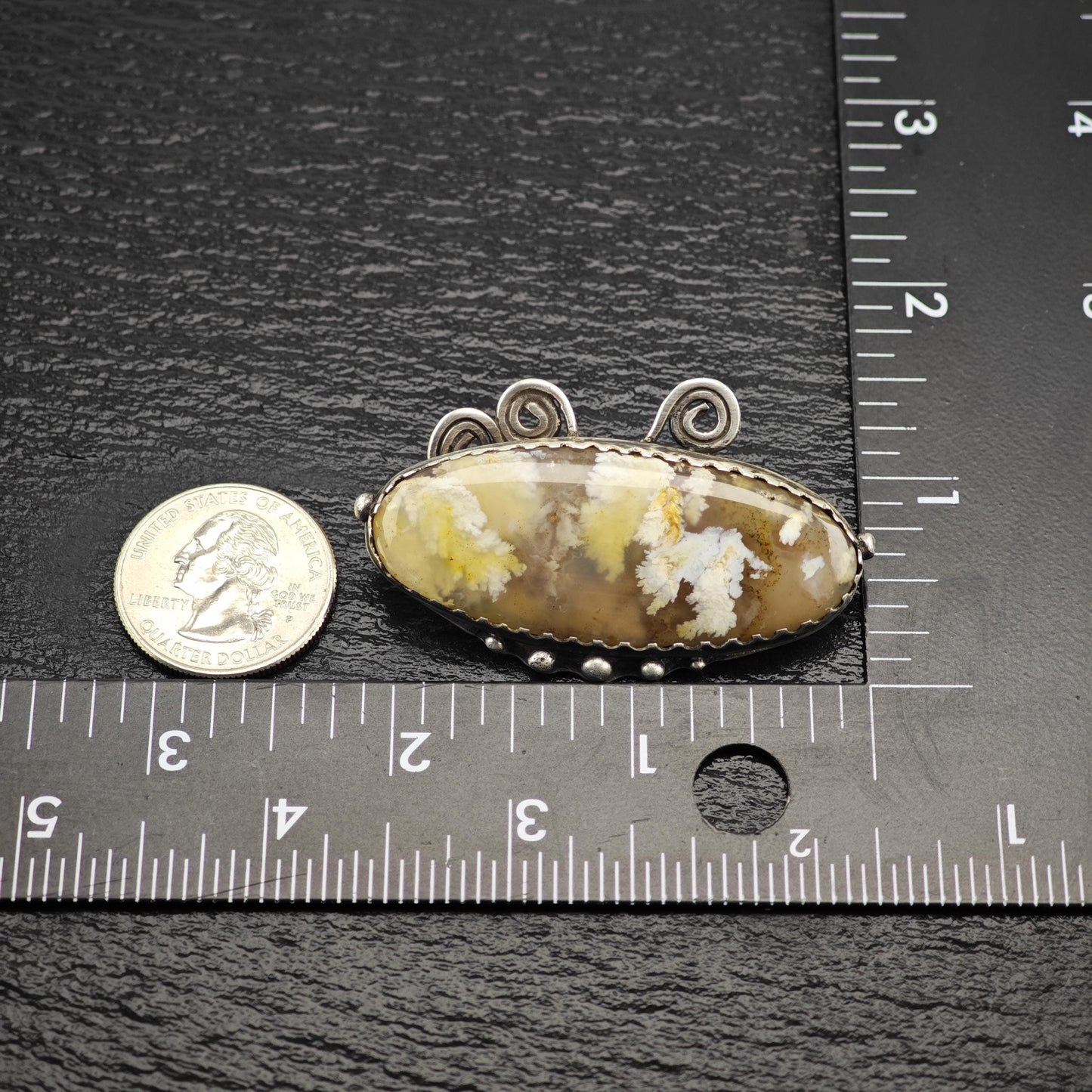 Vintage Brown Oval, Moss Agate Sterling Silver Brooch