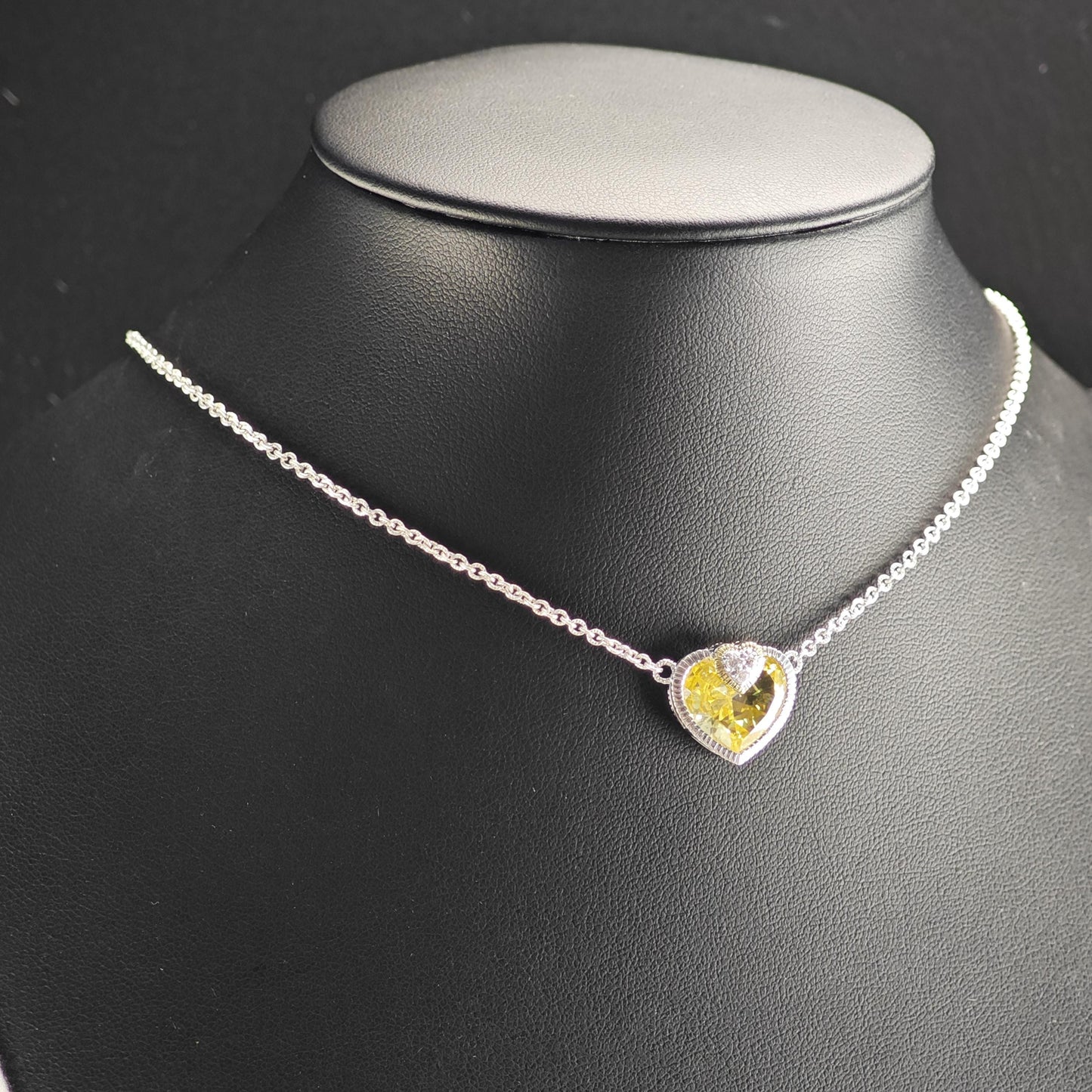 Vintage Judith Ripka Citrine, 18K Gold Accent Heart Necklace Sterling Silver N2733