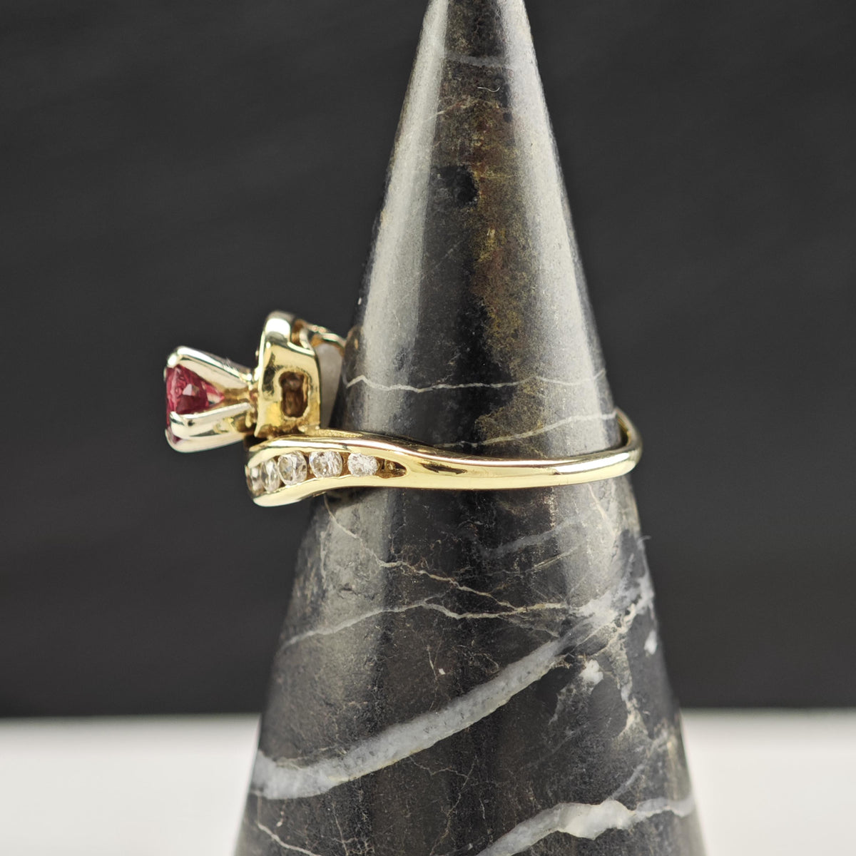 Lab Ruby & Diamond 14K Gold Ring Sz 5 1/4 R6803