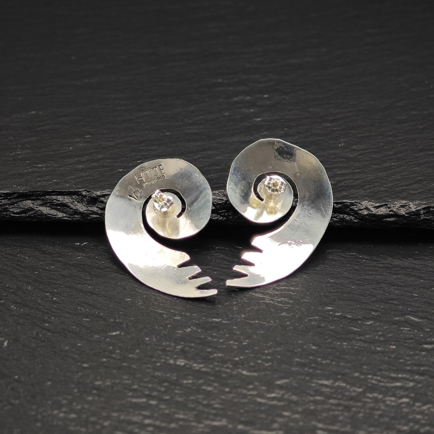 Native American Stamped, Swirl Stud Earrings Sterling Silver