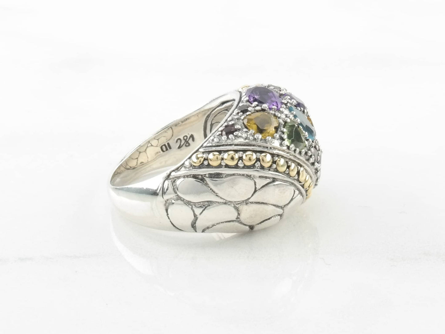 Vintage Robert Manse Sterling Silver Ring Gemstone 18K Gold Accent Size 7 3/4