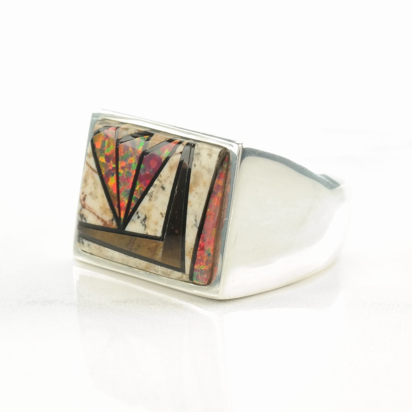 Southwest Silver Ring Multi Gemstone Inlay Sterling Size 11 1/2