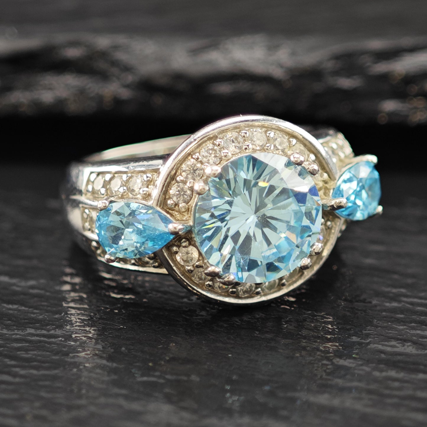 BBJ Blue CZ Sterling Silver Ring Bold Statement Stone Size 5 3/4 R6095