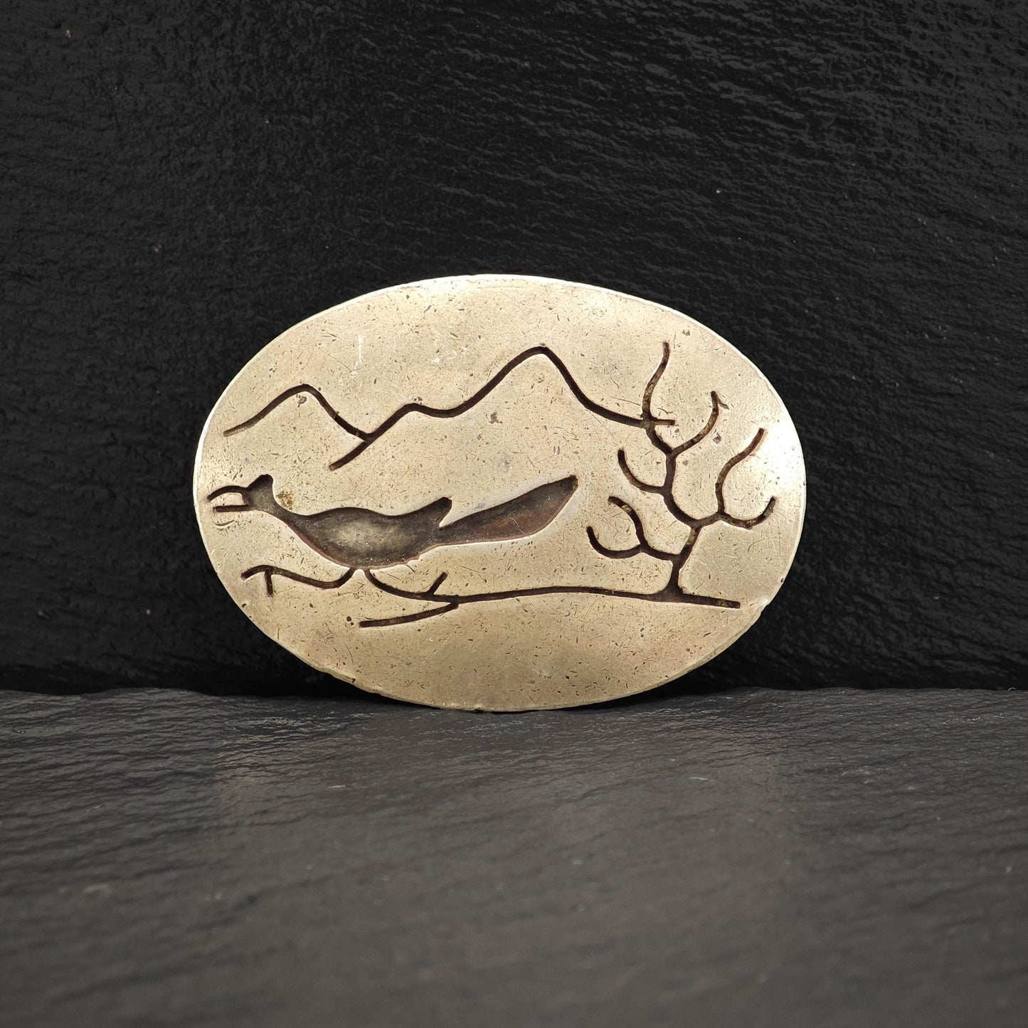 Vintage Native American, Roadrunner Overlay Pendant/Brooch Sterling Silver