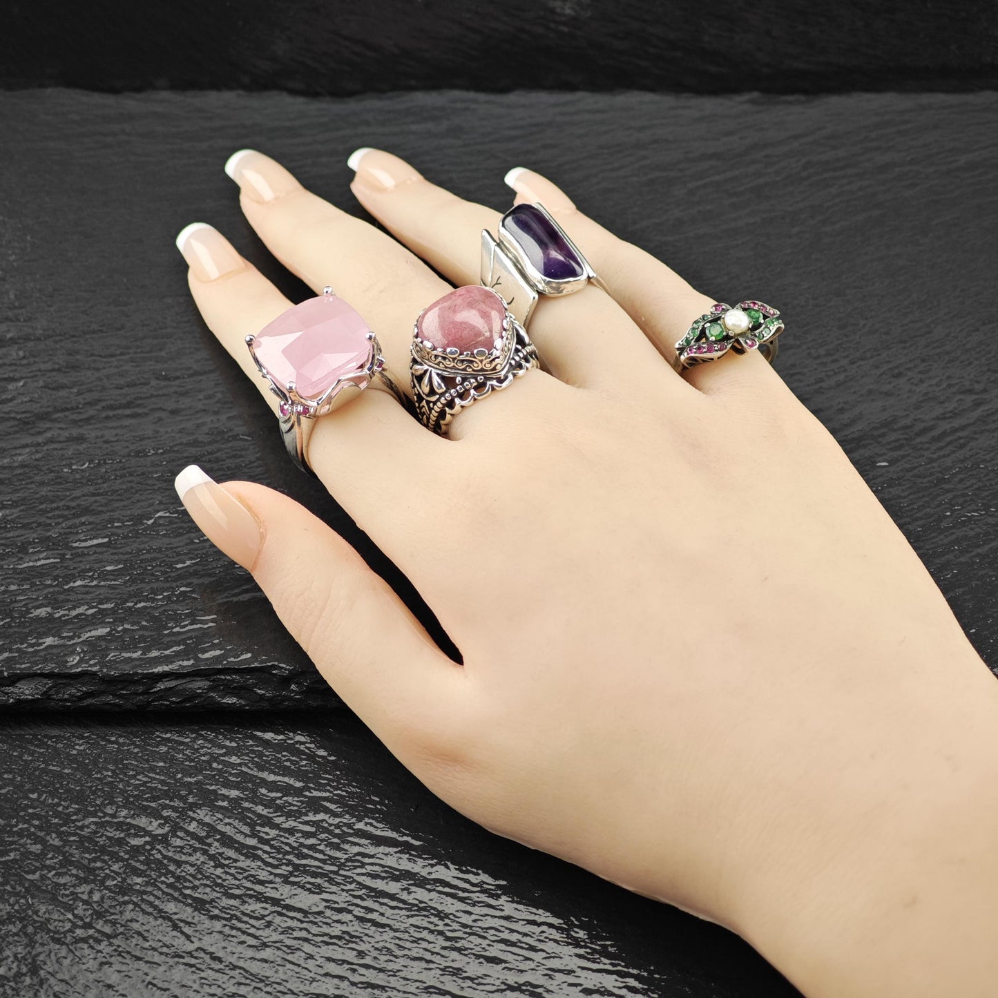 Vintage Sterling Silver Ring, Abstract Amethyst Size 6