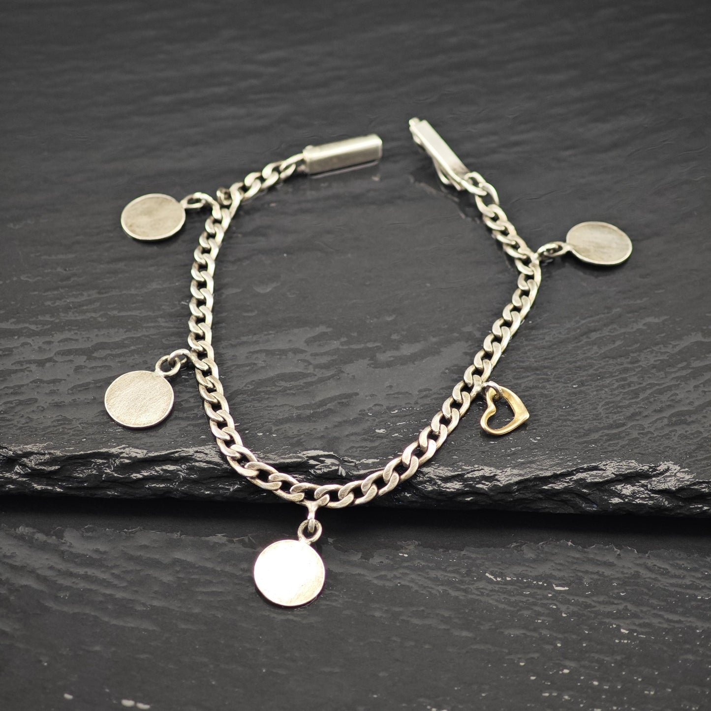 1940's Charms Bracelet 14K Gold Accents Sterling Silver Size 7 3/4"