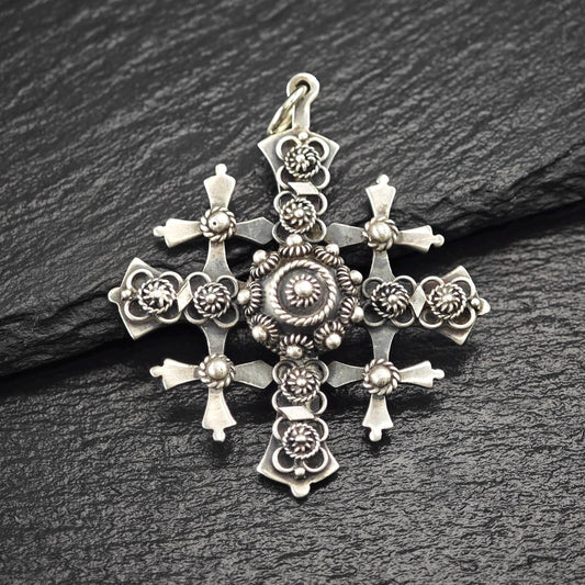 Large Taxco Mexico, Jerusalem Cross Pendant Sterling Silver P2744