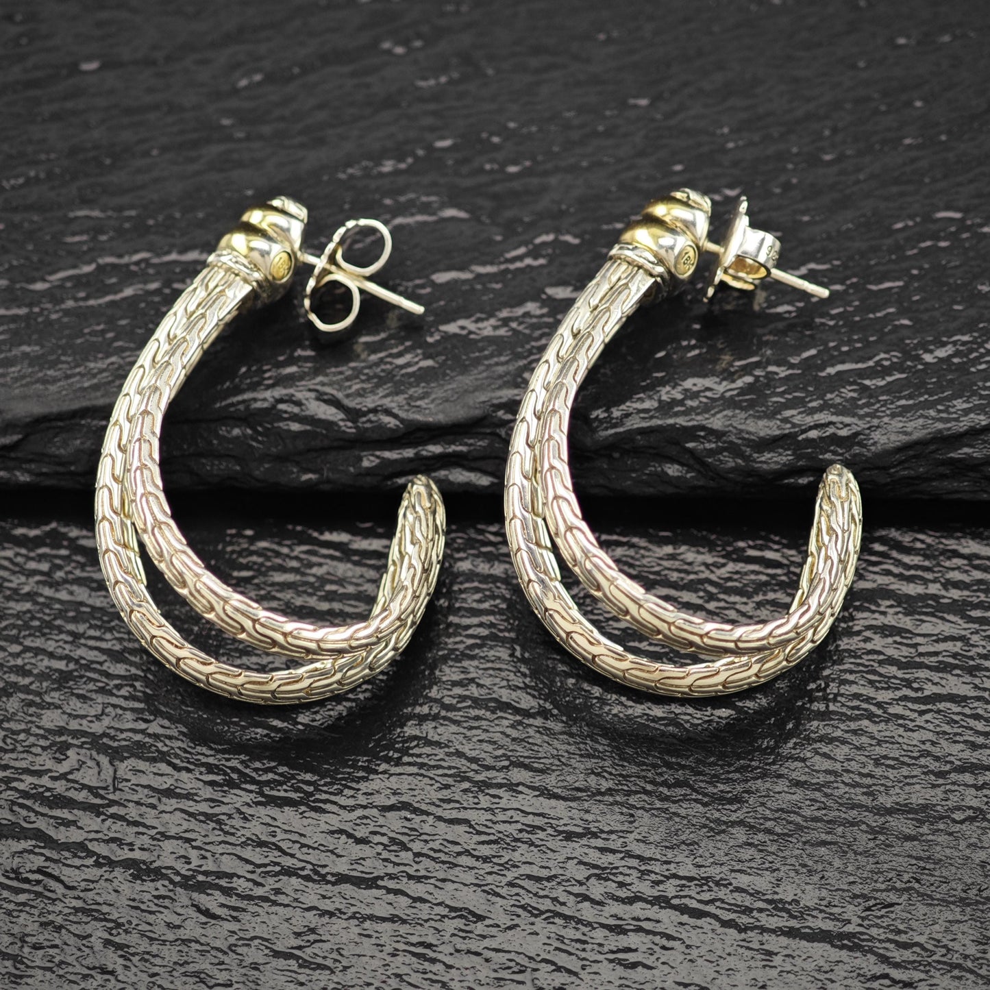 Lg John Hardy 18K Gold Accent Sterling Silver Half Hoop Earrings