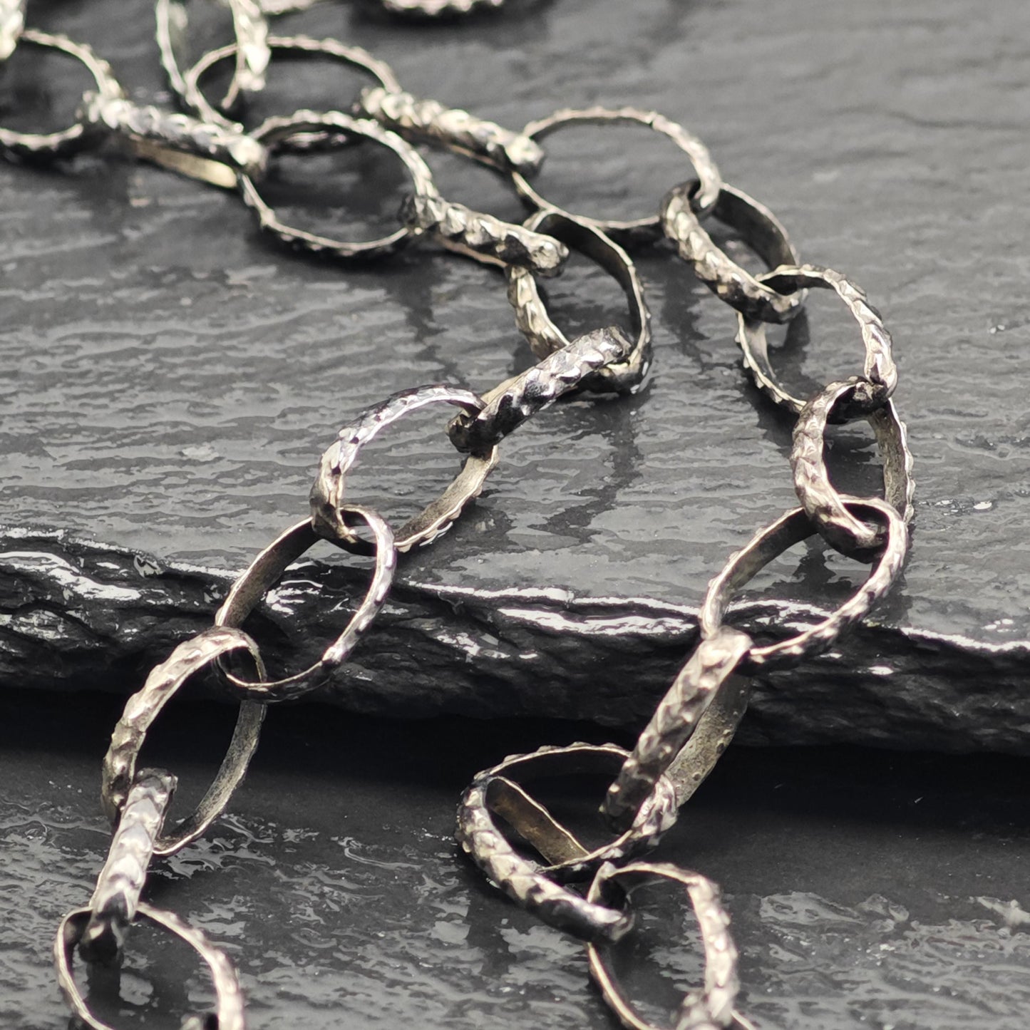 Black Oxidized Oval Chain Sterling Silver Necklace N2762