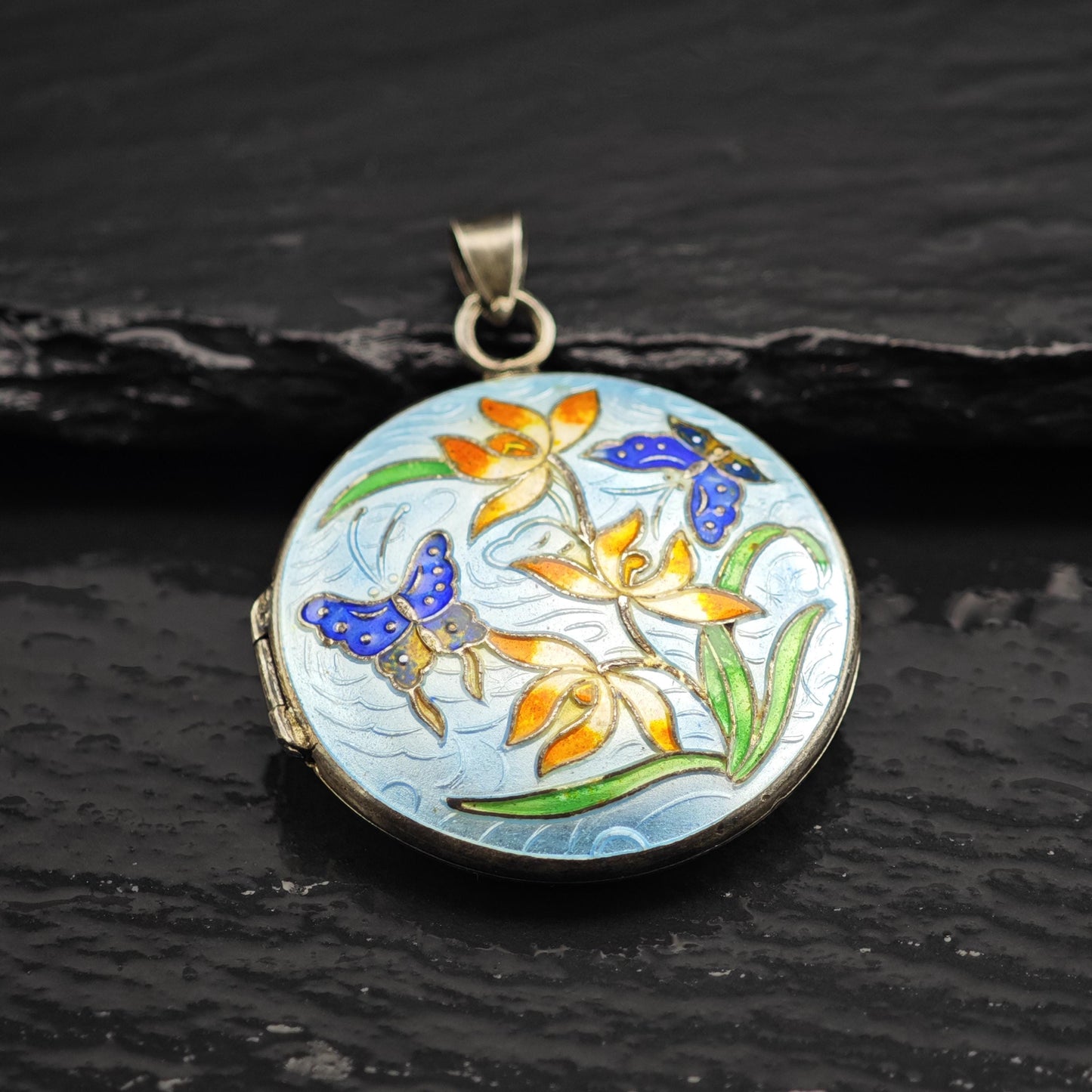 Enamel Floral Locket Pendant Sterling Silver P3045