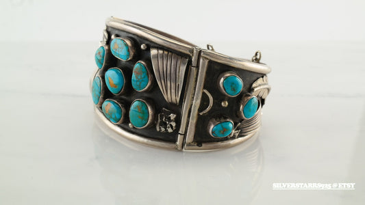 Native American Sterling Silver Cuff Bracelet Blue Turquoise