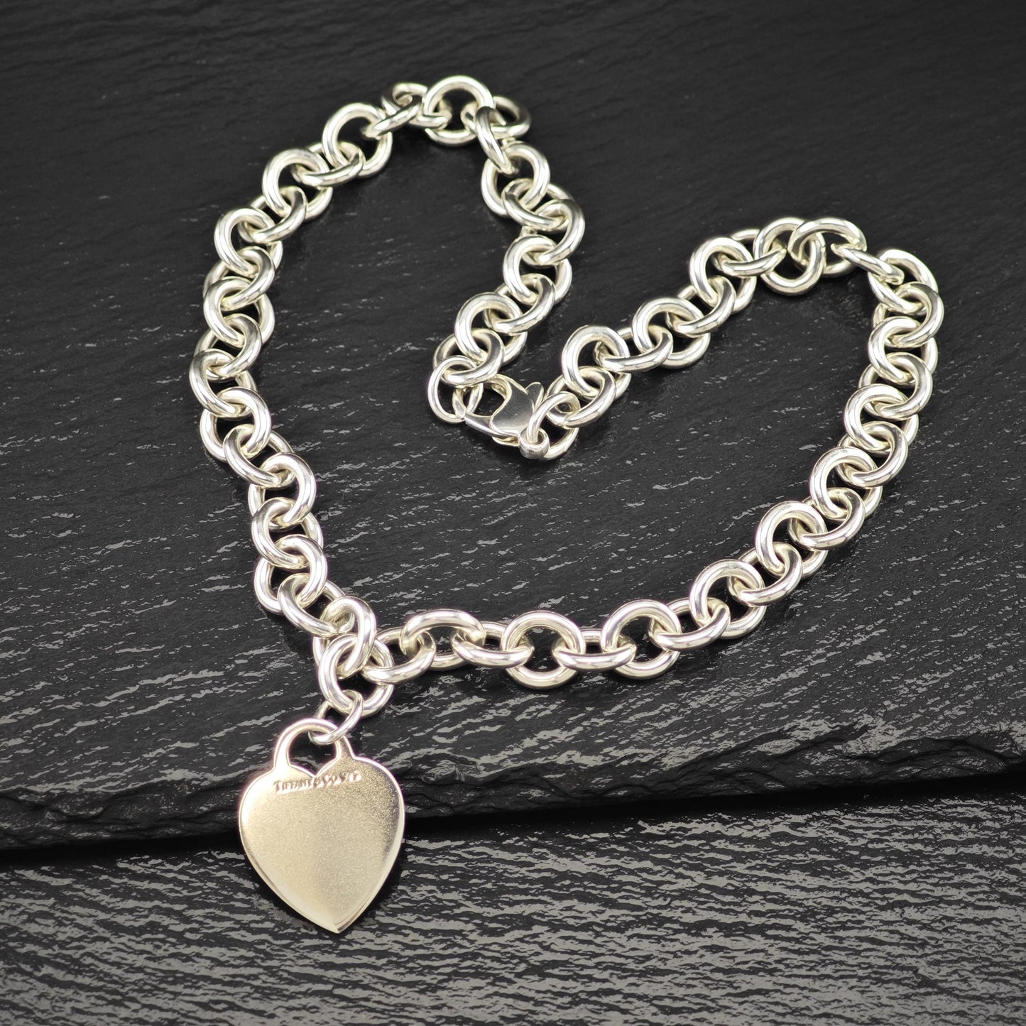 Vintage Tiffany Sterling Silver Heart Curb Link Chain Necklace