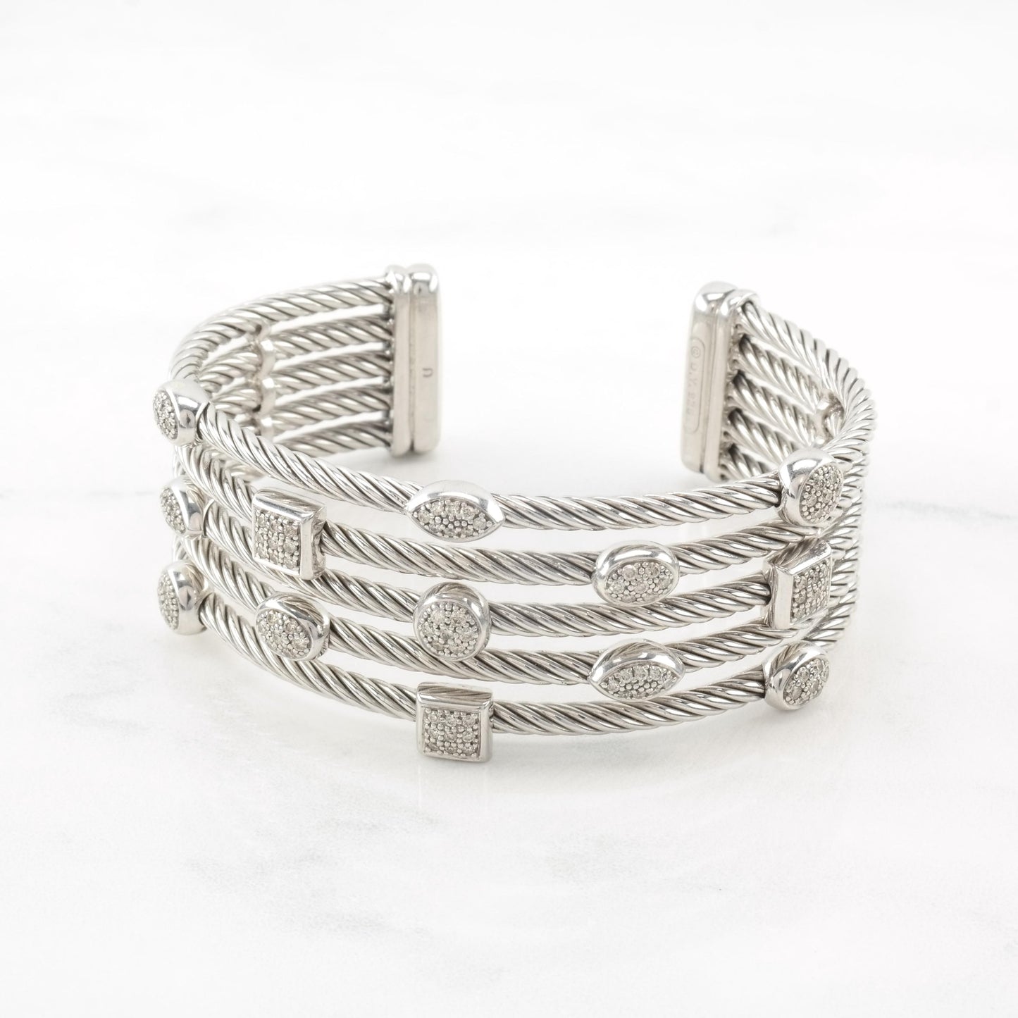 David Yurman Diamond Cuff Bracelet 5 Row Confetti Sterling Silver